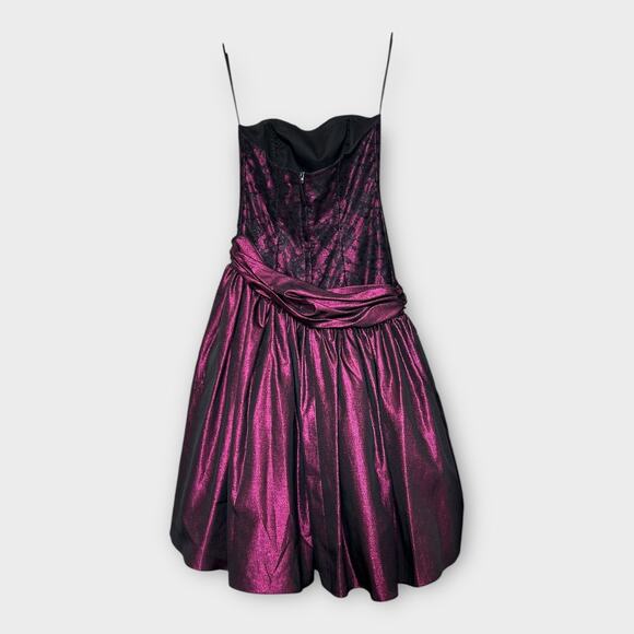 Vintage 80s Loralie Lace Metallic Purple Strapless Formal Dress sz 6 Goth Fairy - Picture 2 of 11